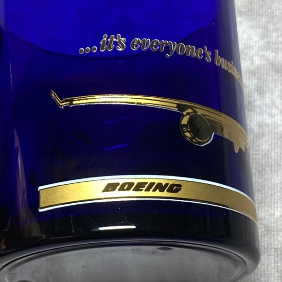 Vintage Boeing Cobalt Blue Glass Mug With Gold Trim - Picture 5 of 13